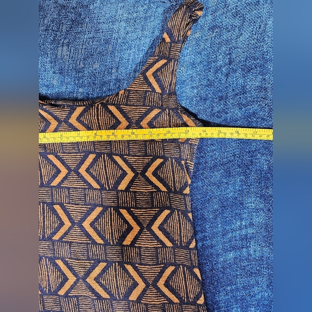 UO Staring at Stars Aztec Batik Geometric Pattern Dress Small Orange Navy Blue - Picture 3 of 7